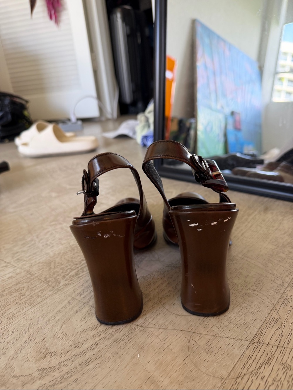 Vintage Prada Brown and Cream Leather Slingback heels - Picture 6 of 6